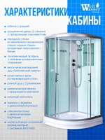 Душевая кабина WeltWasser без силикона (100х100) прозрачное стекло, поддон низкий, крыша