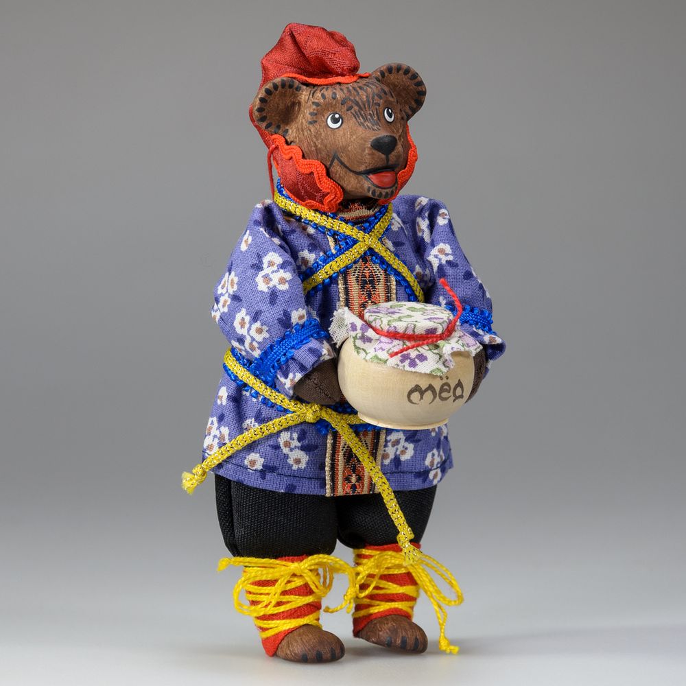 Ёлочная игрушка Медведь в колпаке с горшочком