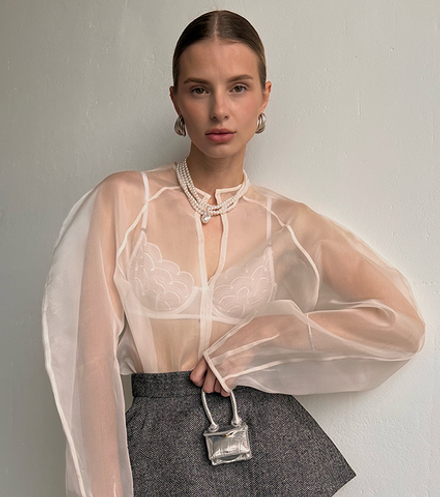 Блуза из шелковой органзы молочная