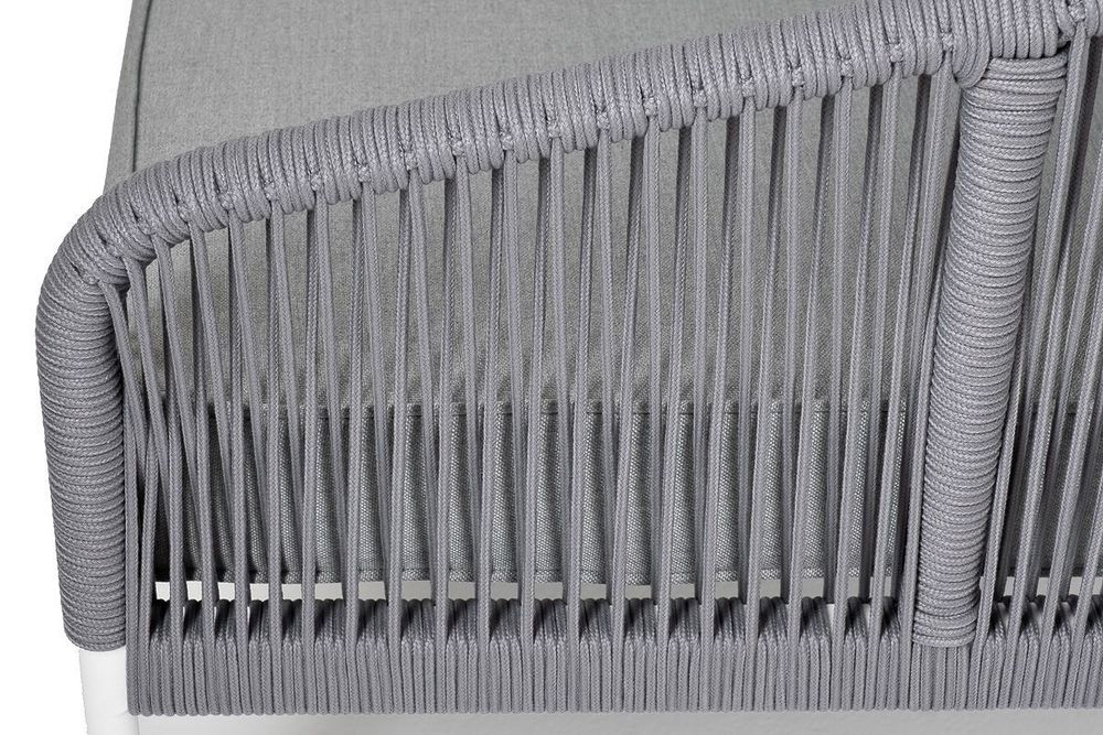 "Канны" левый модуль плетеный из роупа, каркас алюминий белый шагрень, роуп светло-серый круглый, ткань светло-серая