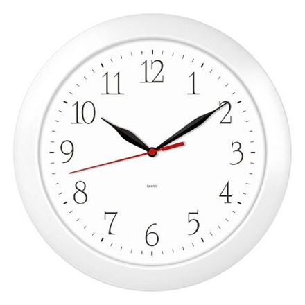 Часы настенные, модель 01, диаметр 290 мм, стекло пластиковое, пластиковый обод, цвет-белый.