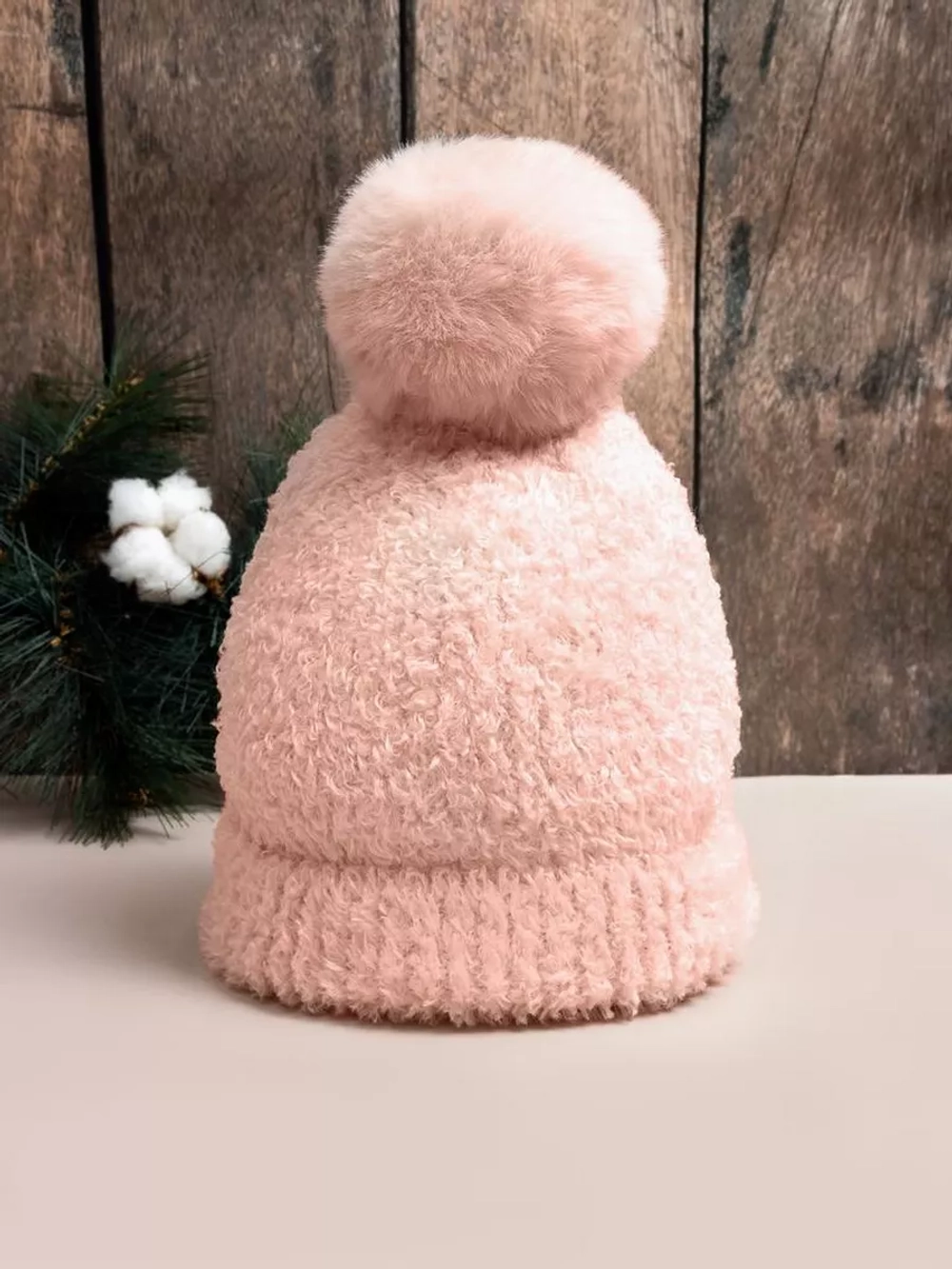 шапка зимняя с помпоном вязаная