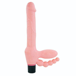 Телесный безремневой страпон с анальным отростком (Цвет: телесный)