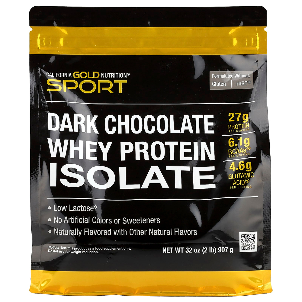 California Gold Nutrition, Sport, изолят сывороточного протеина со вкусом тёмного шоколада, 907 г (2 фунта)
