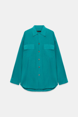 ZARA РУБАШКА СВОБОДНОГО КРОЯ С КАРМАНАМИ — ZW COLLECTION, НЕФТЯНОЙ