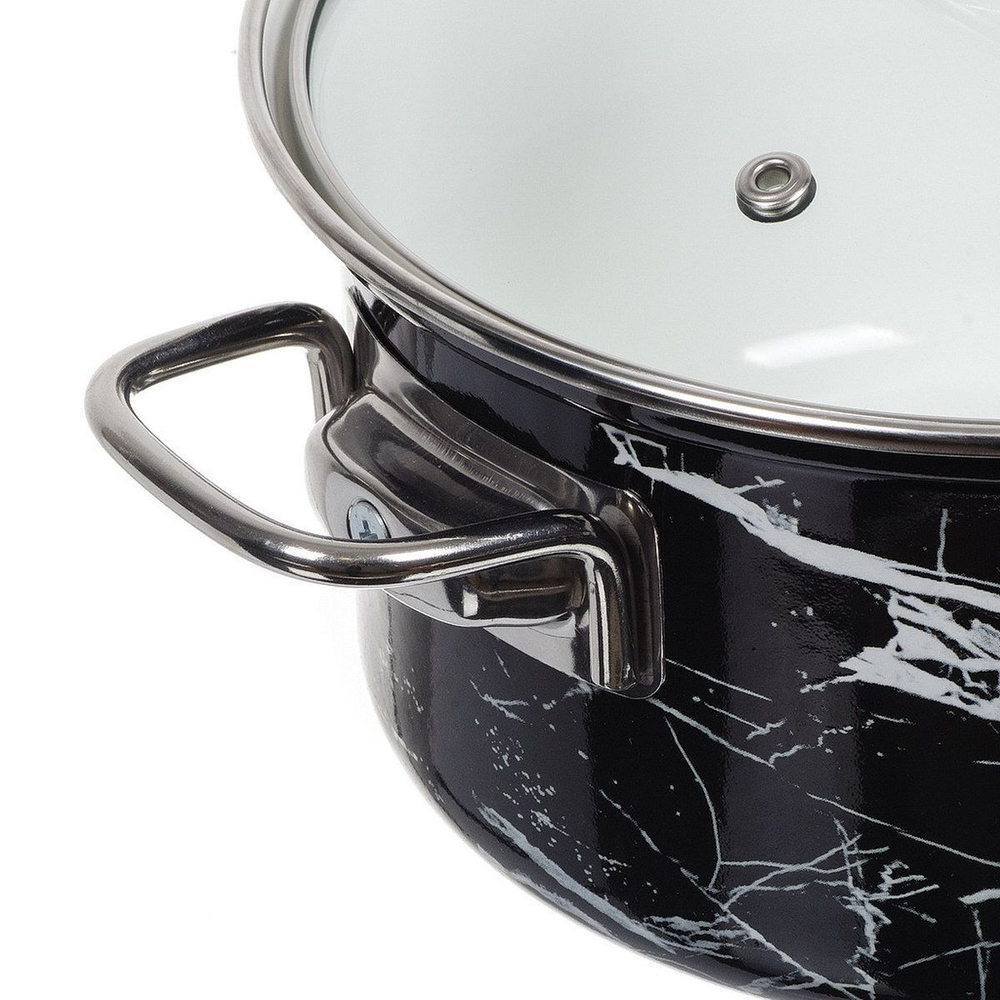 Набор эмалированной посуды 6 пр, кастрюли 1.9,2.5,3.7 л, Керчь, Черный мрамор-1 Элит, чер