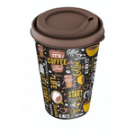 Стакан "IZI-GO" с крышкой 420 мл с декором (темно-коричневый)