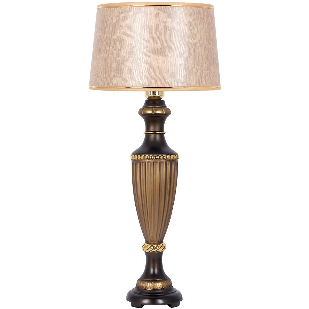 Настольная лампа Ваза Ребристая Бронза с абажуром Тюссо Игуана Беж