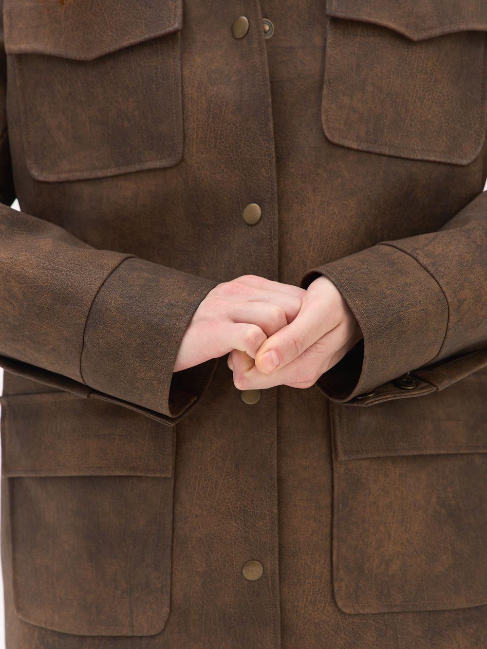 Пиджак из экокожи "Винтажный коричневый" женский