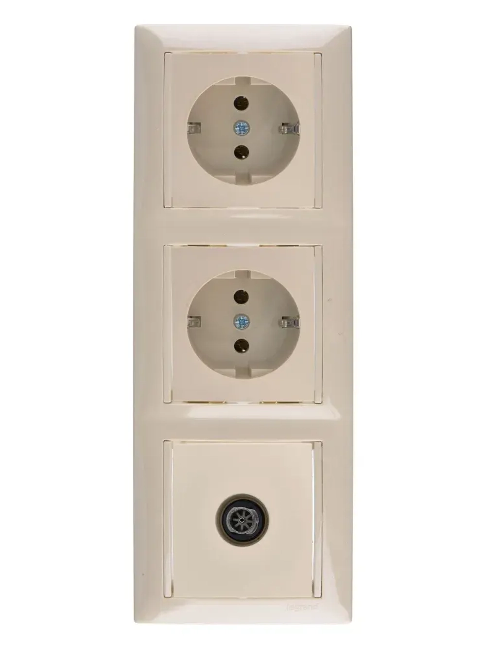 Комплект розетка-2 шт+ТВ розетка-1 шт+рамка 3 поста - 1 шт слоновая кость