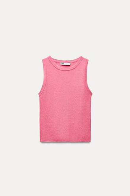 ZARA ОДНОТОННЫЙ ТРИКОТАЖНЫЙ ТОП, РОЗОВЫЙ