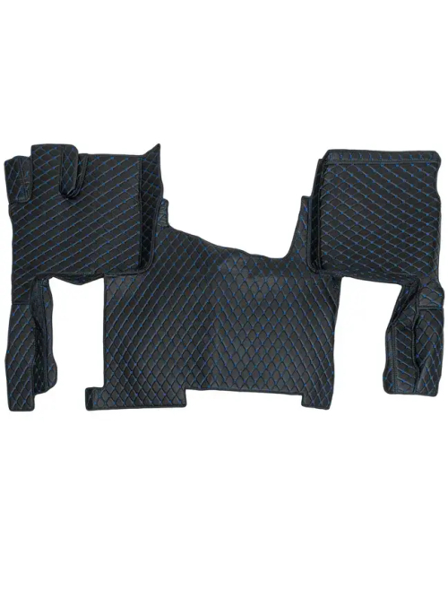 Ковры 3D FAW J7 (экокожа, черный, синяя строчка)