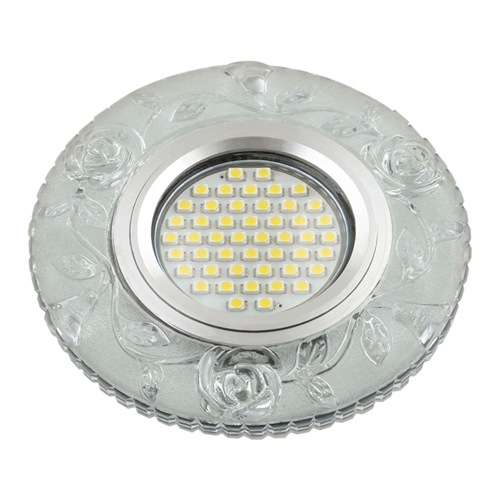 DLS-L150 GU5.3 GLASSY/CLEAR Светильник декоративный встраиваемый, серия Luciole. Без лампы, цоколь GU5.3. Доп. светодиодная подсветка 3Вт. Стекло. Зер