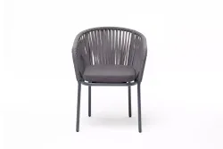 "Бордо" стул плетеный из роупа, каркас алюминий темно-серый (RAL7024) муар, роуп серый 15мм, ткань темно-серая 027