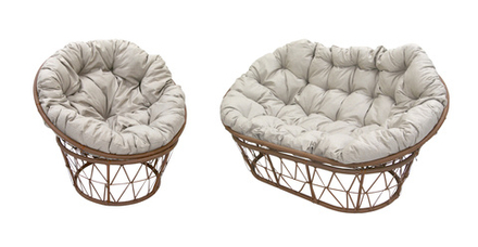 Диван Garden story Мамасан ротанг искусственный 1 уп (корзина бежевая+подушка бежевая+подставка беж) (М)