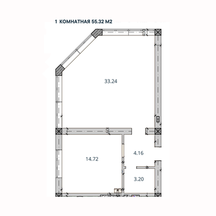 1-комн. квартира, 55,32 м²; 2,3 этажи