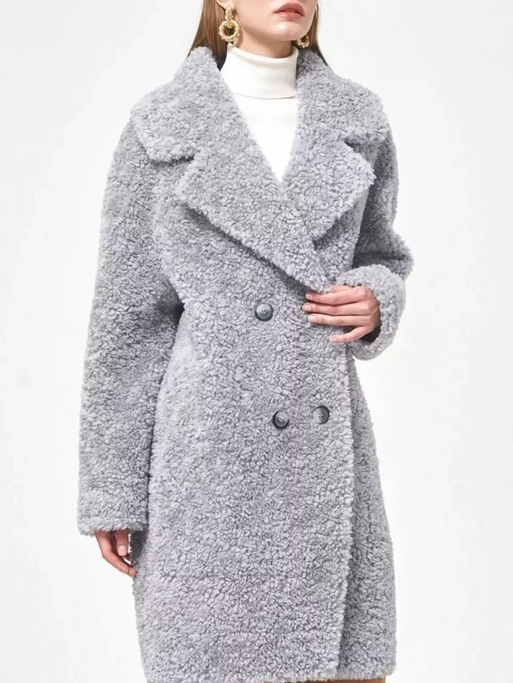 Шуба женская из овечьей шерсти чебурашка тедди, SilverFox (арт. S1188rm012bz)