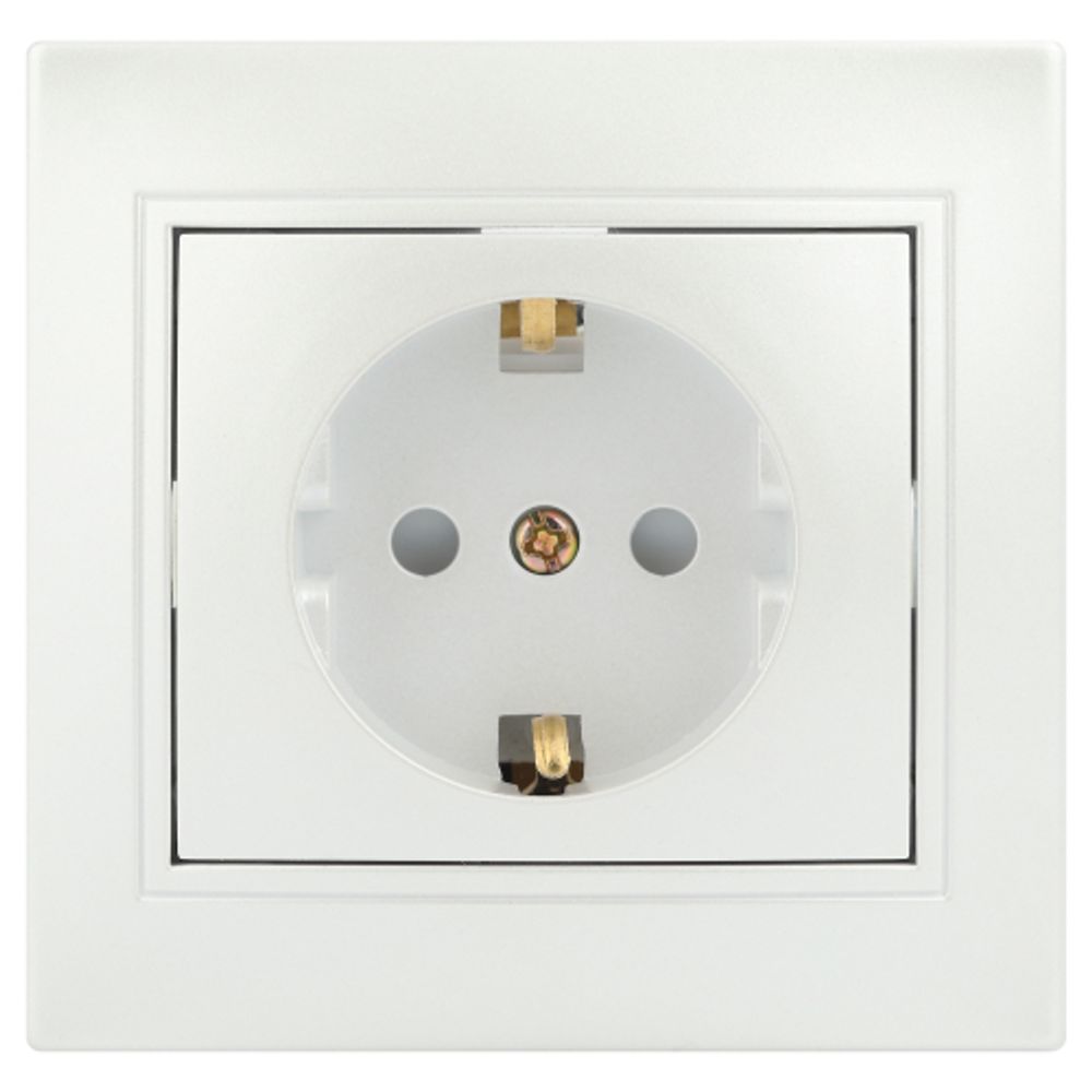 Розетка Intro Plano 1-206-06 с заземлением 2P+E Schuko со шторками 16А-250В IP20 СУ перламутр