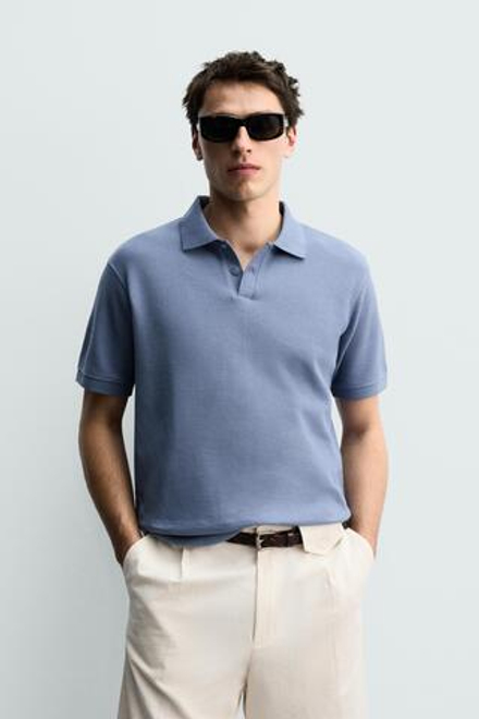 ZARA ПОЛО ПИКЕ REGULAR FIT, СИНИЙ