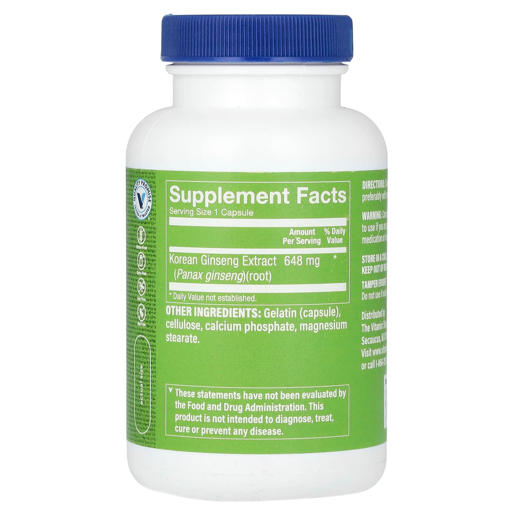 The Vitamin Shoppe, Корейский женьшень, 120 капсул (648 мг в каждой капсуле)