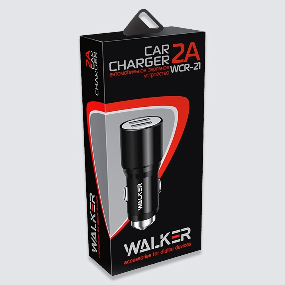 Автомобильное зарядное устройство WALKER WCR-21, 2.1А, 10,5Вт, USBx2,черный