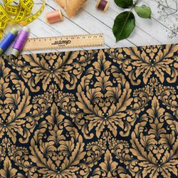 Ткань атлас бронзовый симметричный узор на чёрном фоне