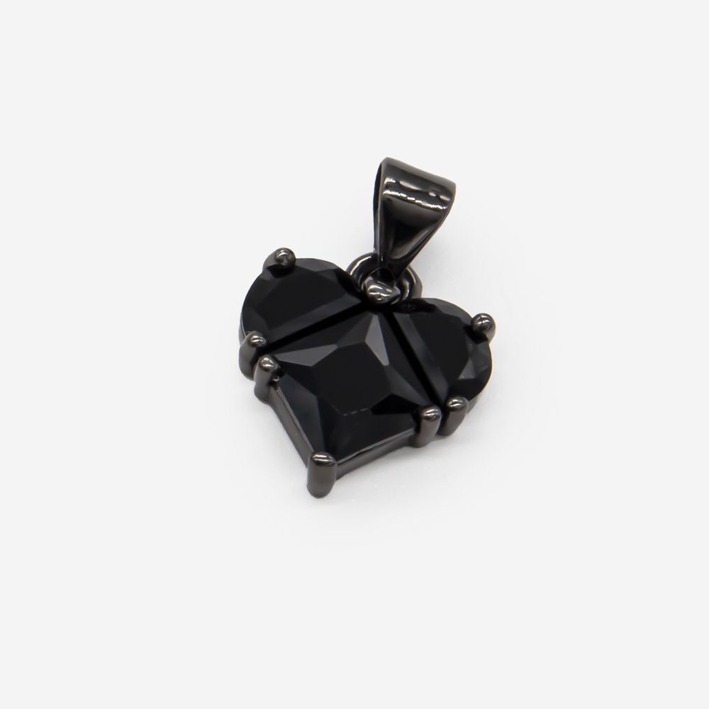 Подвеска "Сердце", черное ювелирное стекло, 12*10мм, gun metal