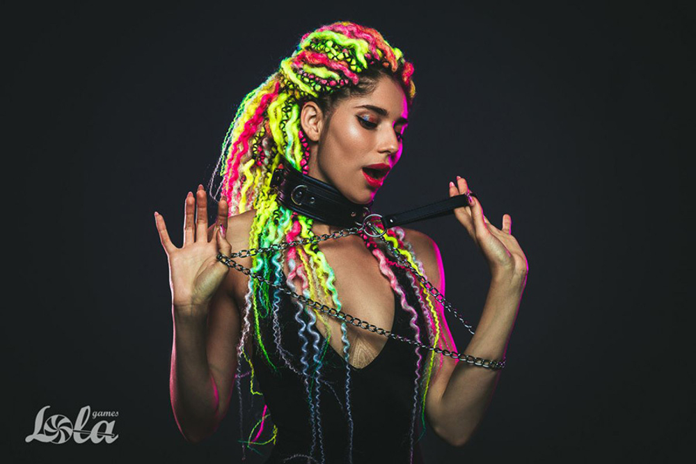 Черный ошейник 54см с поводком Lola Games Party Hard Fetish 1084-01lola