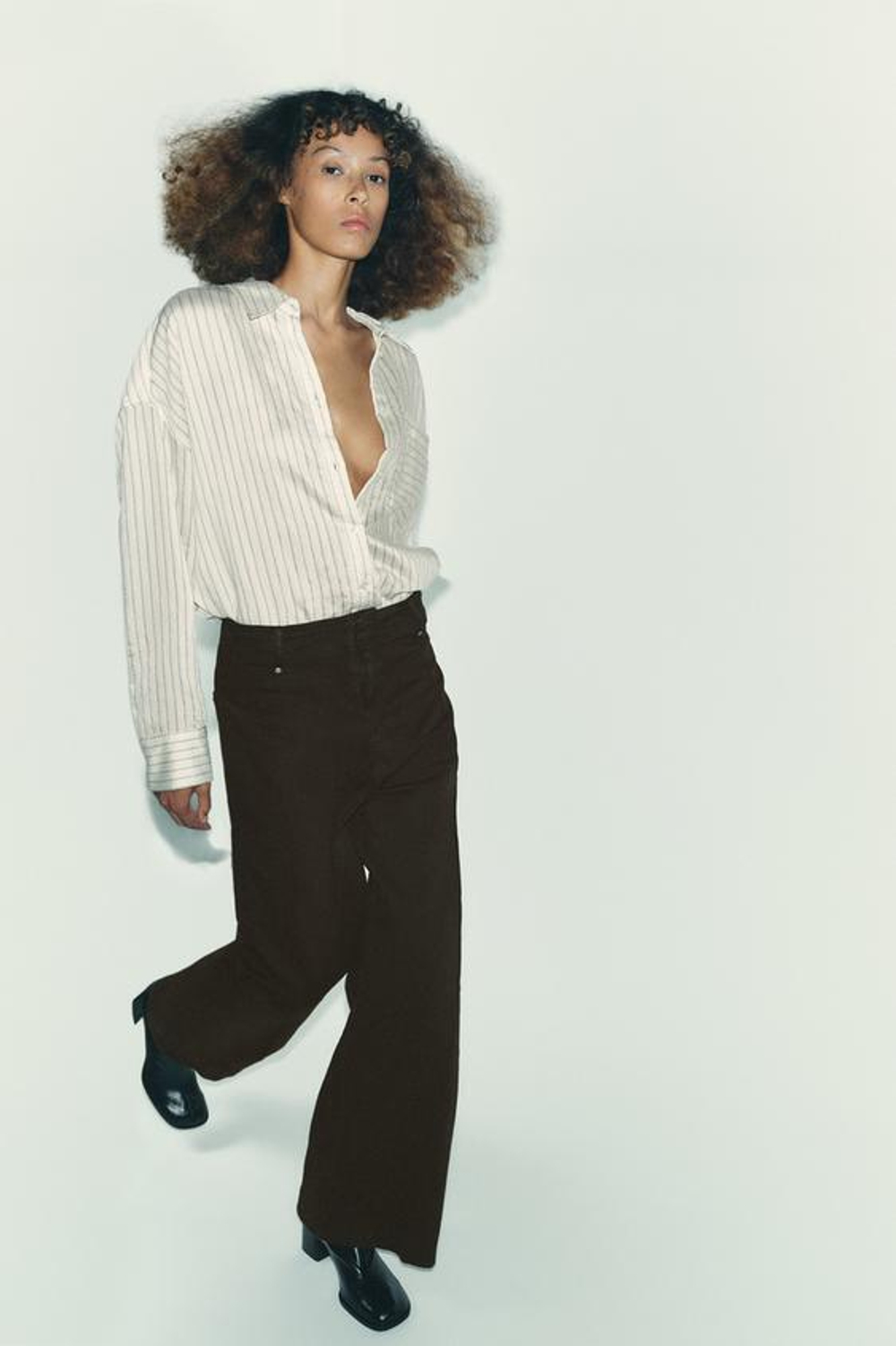 ZARA ДЖИНСЫ WIDE LEG С ВЫСОКОЙ ПОСАДКОЙ — ZW COLLECTION, ШОКОЛАДНЫЙ