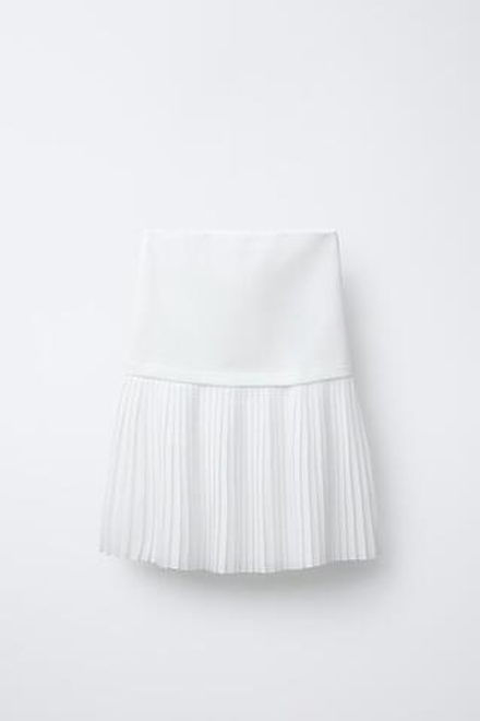 ZARA ПЛИССИРОВАННАЯ ЮБКА МИДИ, БЕЛЫЙ