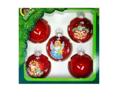 С1122/1 Набор стеклянных шаров Рождественский 5 шт., 60 мм.,красный, Ёлочка