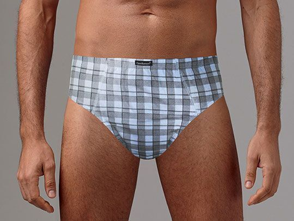 Набор из 2 хлопковых мужских трусов-слипов в клетку (Размер: XXXL) (Цвет: бежевый с голубым)