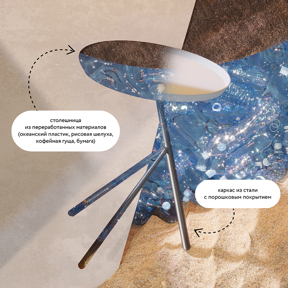 Столик приставной sustainable collection, D37,7 см, серый/черный