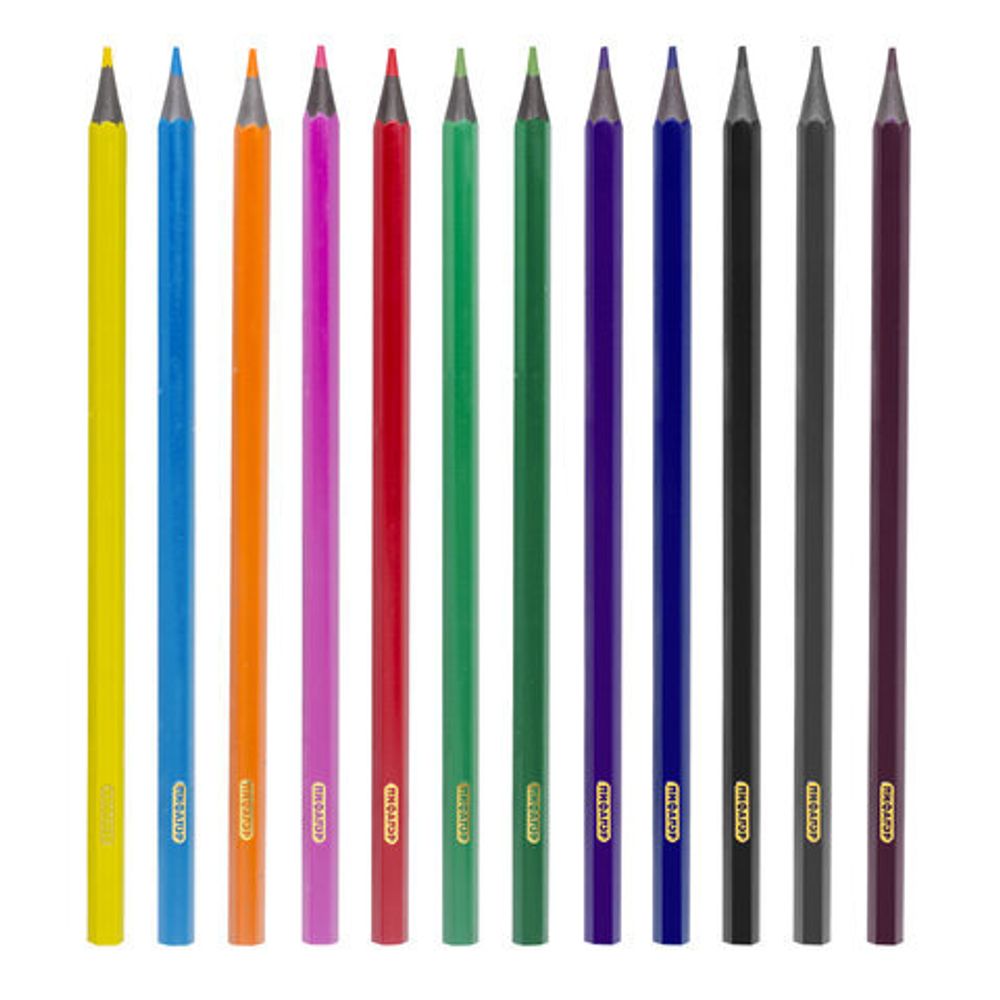 Карандаши цветные ПИФАГОР "СКАЗОЧНЫЙ ГОРОД", 12 цветов, черный пластик, заточенные, 181583