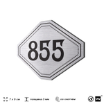 Номерок на дверь квартиры 855, для кабинета, офиса, шильдик 9 х 7 см, серебристый, Айдентика Технолоджи