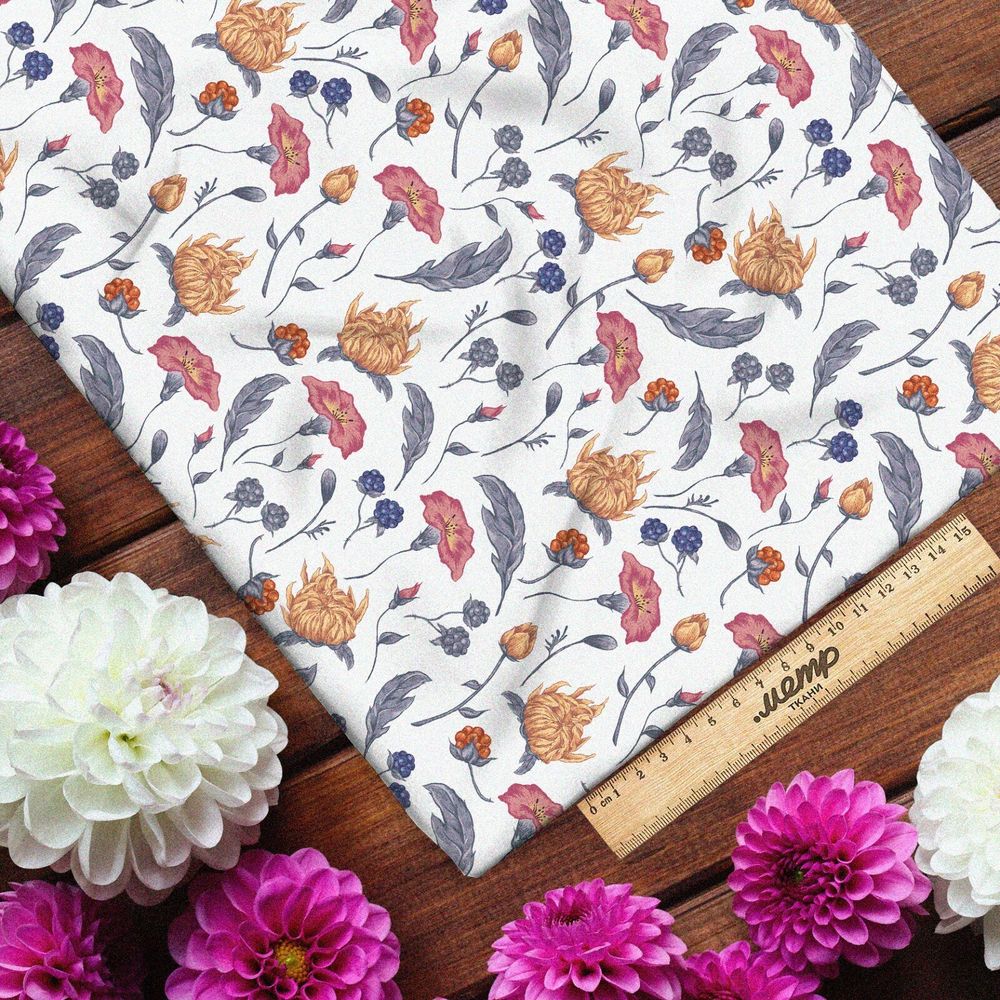 Ткань шифон красочная нежная флористика