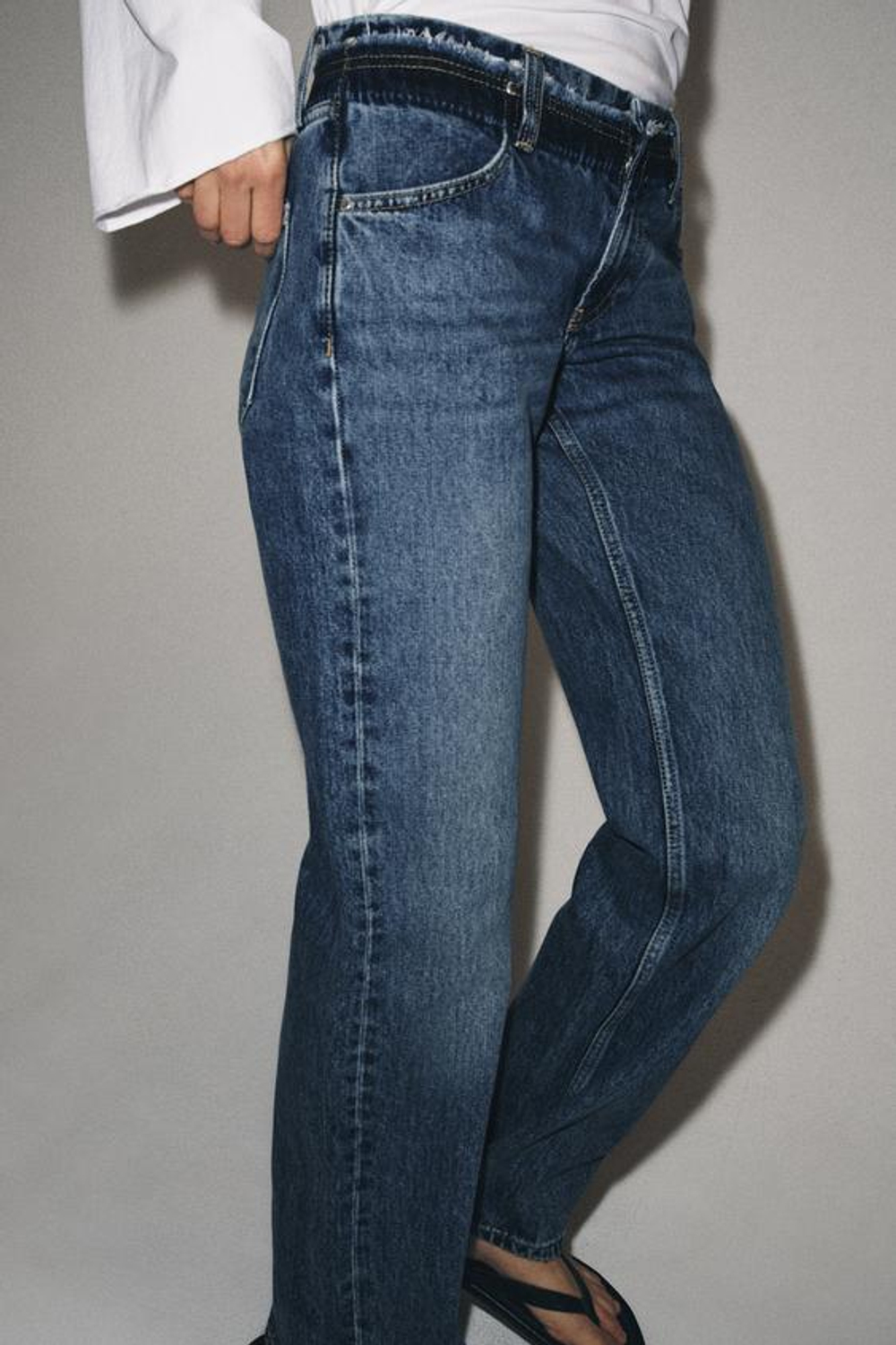 ZARA ДЖИНСЫ ПРЯМОГО КРОЯ С НИЗКОЙ ПОСАДКОЙ — ZW COLLECTION, СИНИЙ