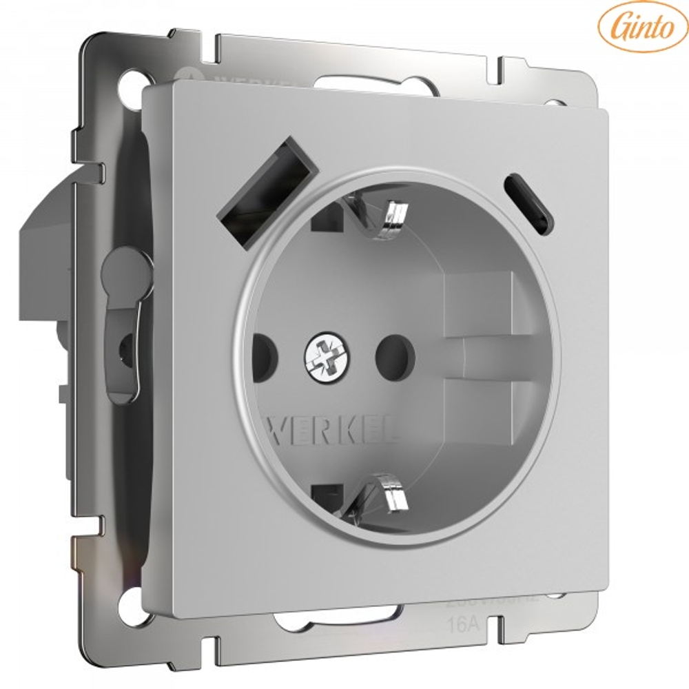 Розетка Werkel с быстрой зарядкой USB Type A+С серебристая W1171706 4690389176432