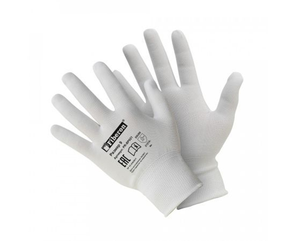 Перчатки для сборочных работ, полиэстер, размер L, белые PR-BP021 Fiberon - 1 пара.