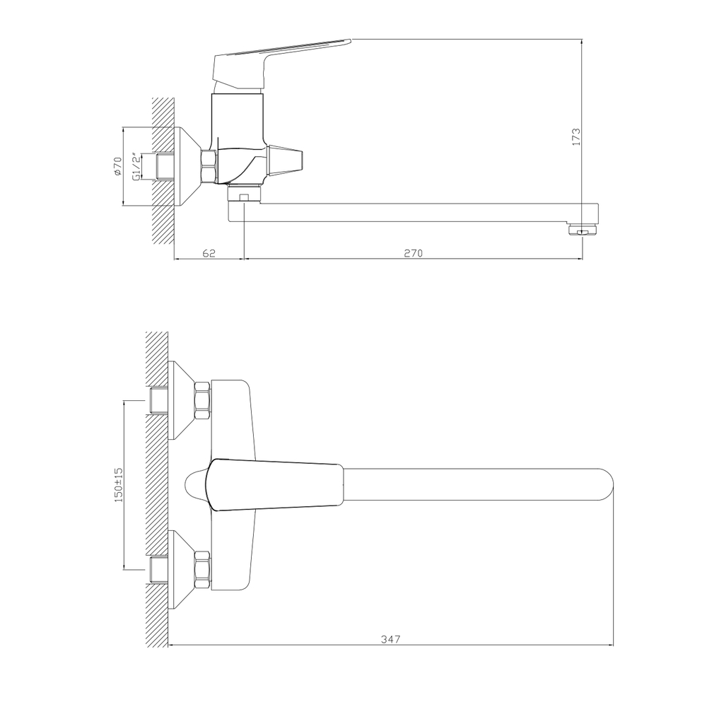 Смеситель для ванны и раковины 35k MIXLINE ML15-02GR ГРАФИТ