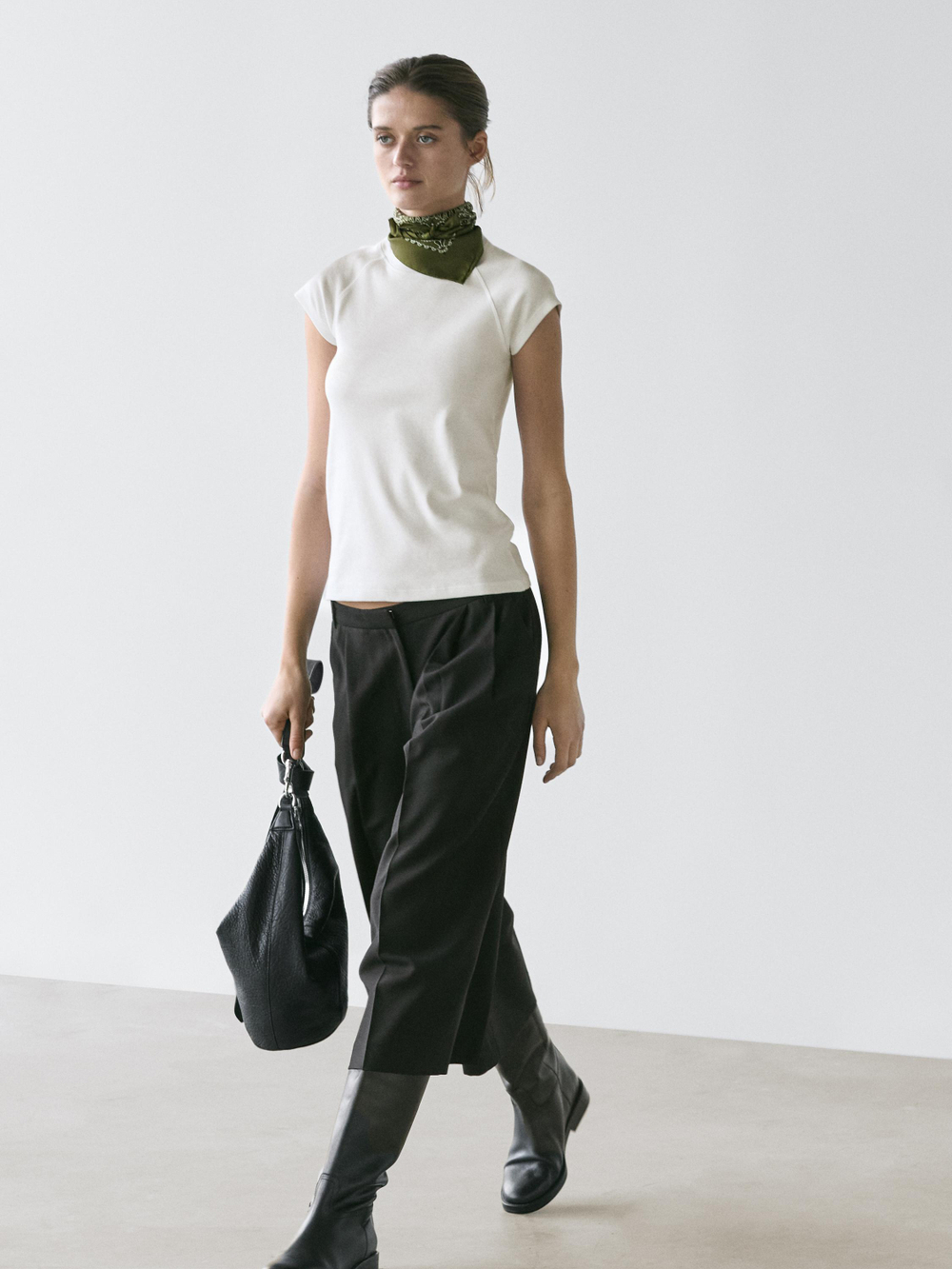 Massimo Dutti Хлопковая футболка с короткими рукавами, белый