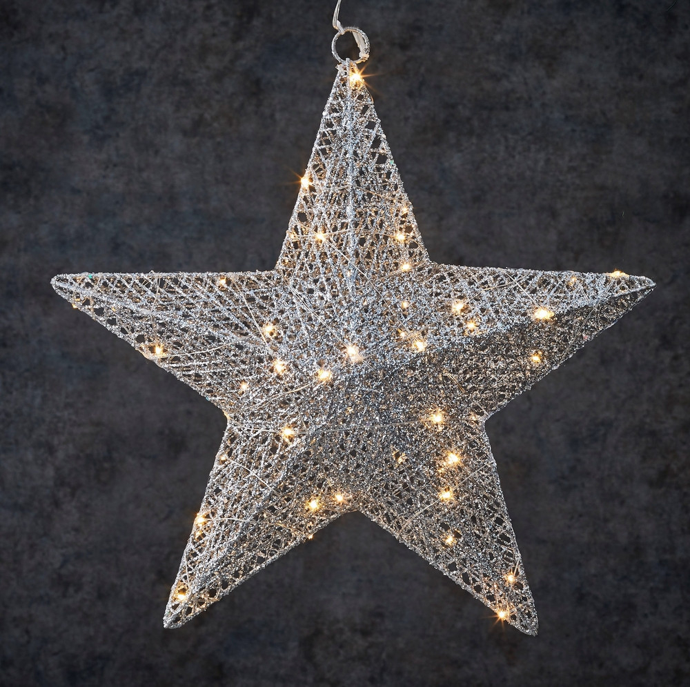 Подвесная объемная звезда серебро на батарейках 50 LED Luca Lighting