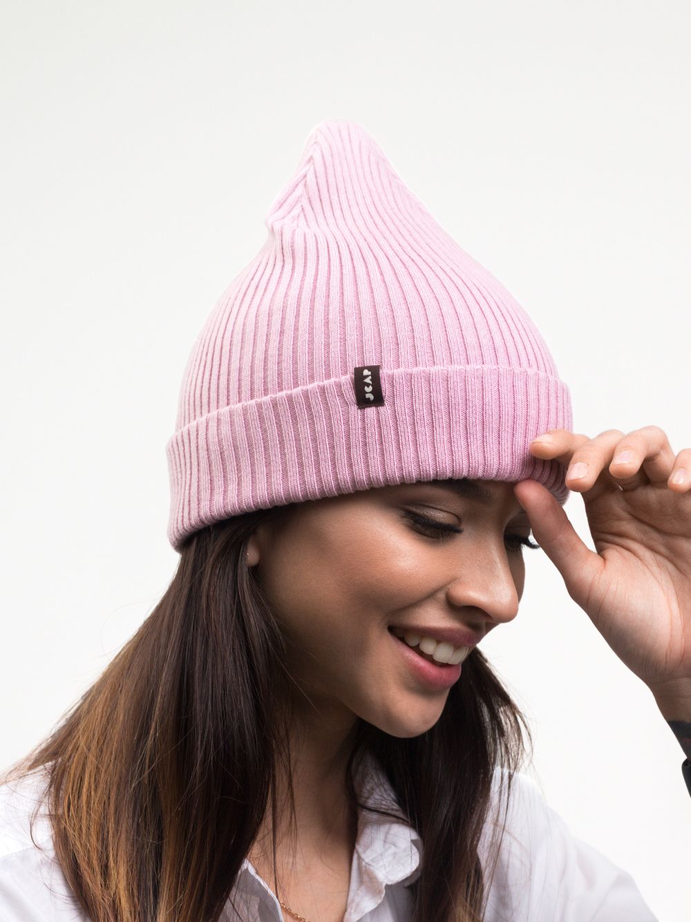 Шапка вязаная весенняя/осенняя МУЛА (Пудра)