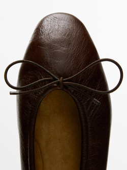 Massimo Dutti Балетки со сборками и бантом, коричневый