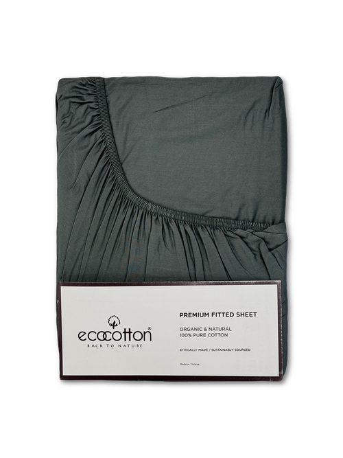 Сатиновая простынь на резинке EcoCotton 120х200 | темно-зеленая