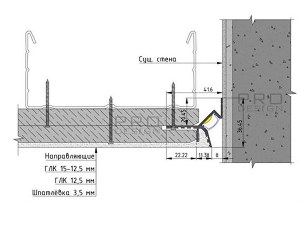 Потолочный профиль Pro Design Gipps 594 черный, 2700x36,4x41,6 мм