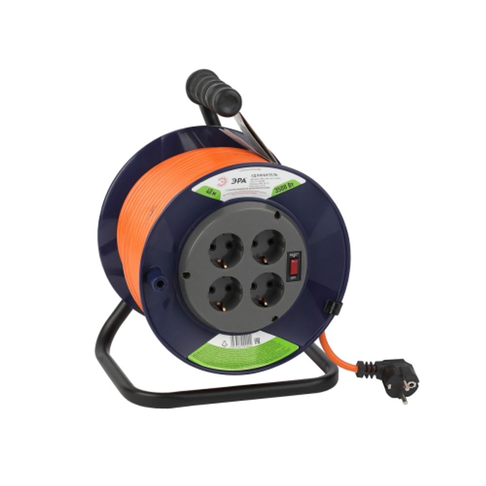 Удлинитель силовой ЭРА RPx-4es-3x1.5-40m на пластиковой катушке c заземлением 4 розетки 40м ПВС 3х1.5мм2