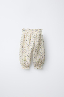 ZARA БРЮКИ BAGGY С ЦВЕТОЧНЫМ УЗОРОМ, ЭКРЮ