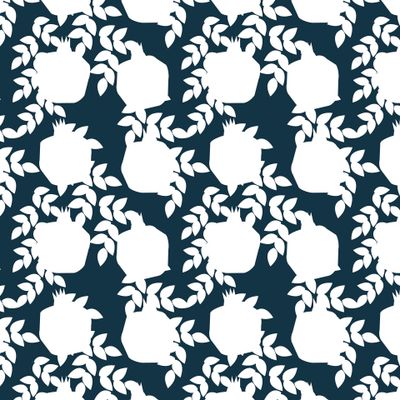 Белые гранаты  на синем. Инверсия белого на синем.