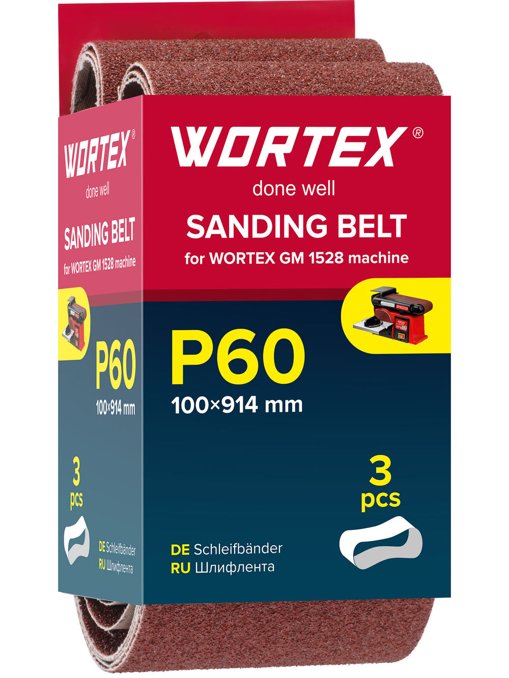 Шлифлента 100x914 мм P60 бесконечная 3 шт. для станка WORTEX GM 1528